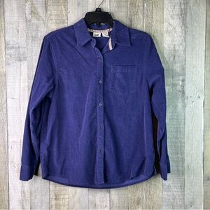 Lee Blue Petite Small Cotton Corduroy Long Sleeve Button Front w/1 Pocket Shirt